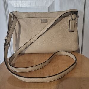 Coach Madison East West Leather Crossbody Satchel Cream, Silver Toned Hardware